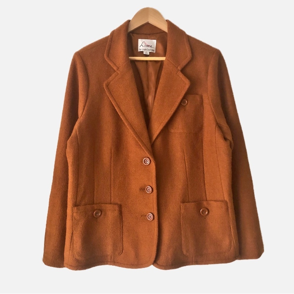 Linea by Louis Dell’Olio Rust Wool Blend Button Up Blazer w/ Pockets Size Large - Picture 11 of 11